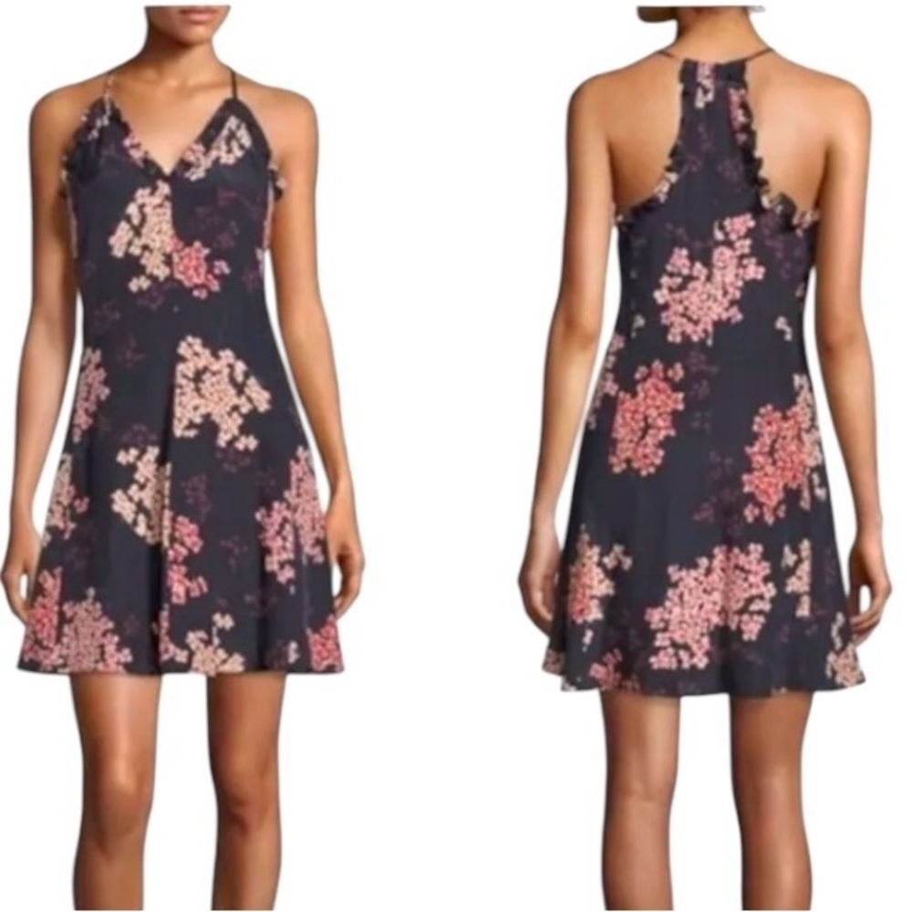 REBECCA TAYLOR  Phlox Navy Floral Print 100% Silk Shift Mini Dress Women’s Sz 4